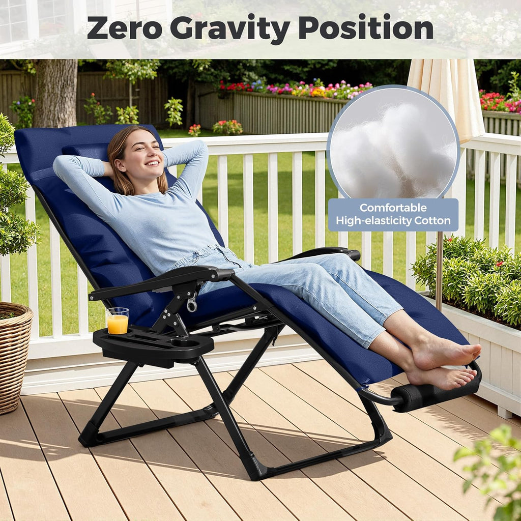 Homall Oversized Zero Gravity Chair, 32In Recliner Lounge Chair with Removable Soft Cushion and Cup Holder, Adjustable Anti Gravity Chair Folding Patio Chairs Padded for Indoor and Outdoor, Blue