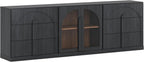BELLEZE 3-Piece Sideboard Cabinet Set Freely Configurable, Modern Wood Modular Cabinet Contain 2 3-Drawer Storage and Display Glass Door, Accen Storage Console for Dining Room Living Room, Ebony