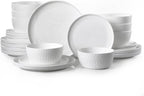 KINGSTONE Ceramic Dinnerware Set, 24-Piece Porcelain Plates and Bowls Set for 8, Matte Black or White, Hammered Texture, Microwave, Dishwasher & Oven Safe, Perfect for Home, Weddings & Gifts