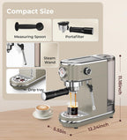 20 Bar Espresso Machine with Milk Frother, Compact Espresso Maker, Stainless Steel Coffee Machine with Precise Temp Control & 44oz Removable Water Tank for Latte, Cappuccino, Light Grey