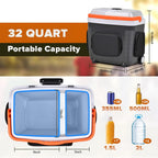 Kikihuose 12V Car Refrigerator 32 Qt (30L) Electric Cooler/Warmer with Pockets, Ice Pack Divider, Removable Lid, Wheels,Thermoelectric Fridge for Travel Camping Vehicles Truck Home, 120V AC