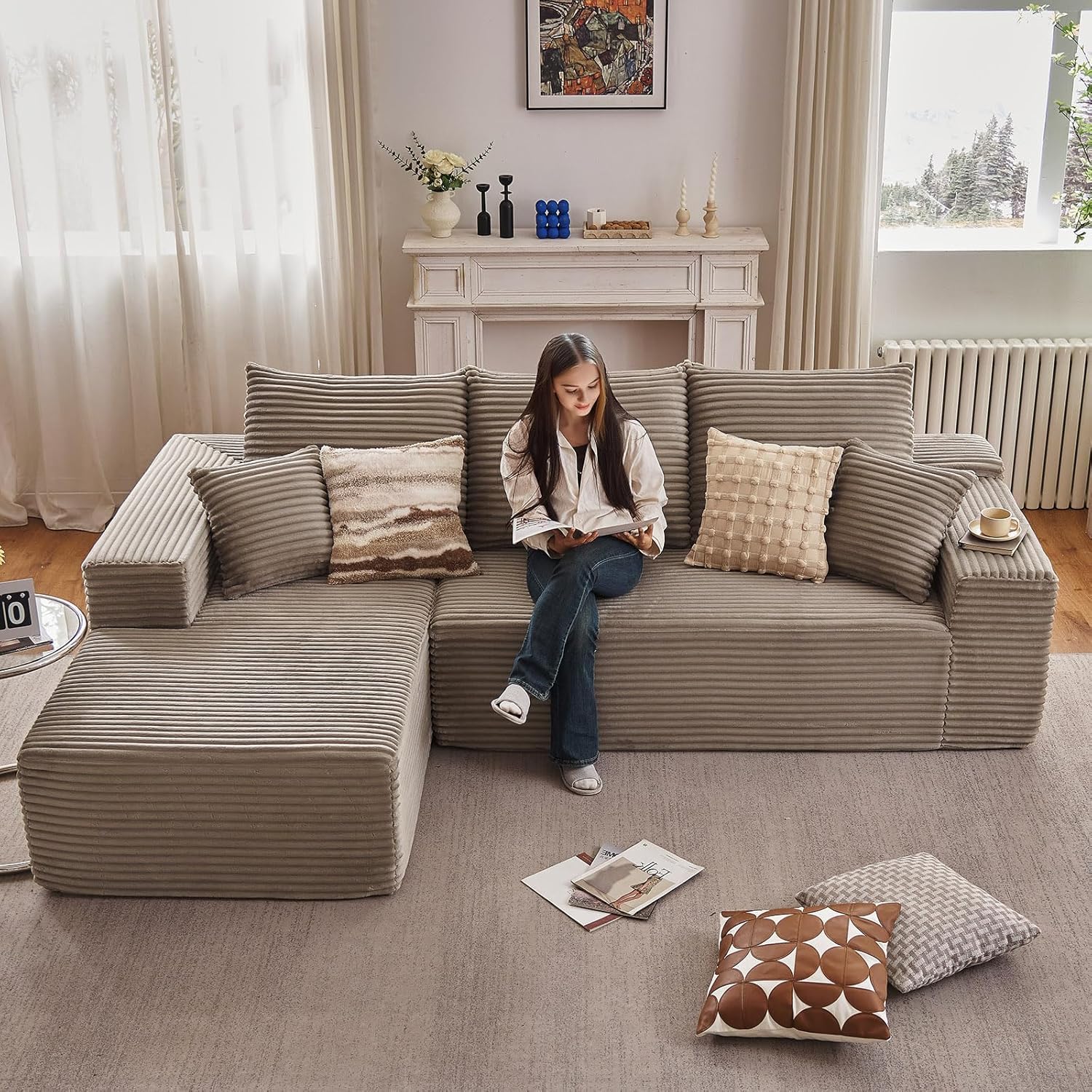 107.5" Cloud Sectional Couch with L-Shape Chaise, Modern Cloud Couch with Deep Seat, Modular Sectional Couches for Living Room, Apartment, Office, No Assembly Required