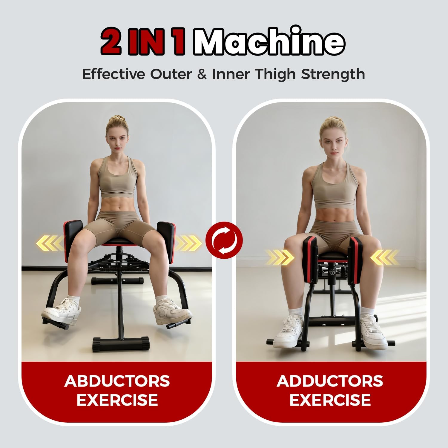 Hip Abductor Machine for Home Gym, 9 Levels Glute Workout Equipment, Booty Builder with 2 Resistance Bands, 2 in 1 Glute & Thigh Abductor Machine for Women & Men