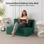 FILUXE Folding Sofa Bed | Convertible Sleeper Chair Bed for Adults, Fold Out Chair to Bed Linen Futon Chair with Pillow, for Home Dorm Apartment RV Living Room, Standard Size,Dark Green