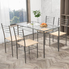 Giantex 5 Piece Dining Table Set, Kitchen Dining Set with Tempered Glass Table Top and 4 Chairs, Dinette Set for 4 for Breakfast Nook Dining Room Kitchen (Transparent)