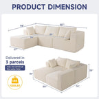 Modular Sectional Sofa, Cloud Couch with Extra-Wide Deep Seats, No-Assembly Plush Corduroy Sleeper Sofa for Living Room or Apartment (Light Cream, L-Shaped:3+1)