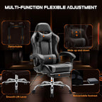 Sweetcrispy Computer Gaming Chair with Footrest, Ergonomic High Back PU Leather Video Racing Chair with Adjustable Headrest & Linkage Armrest, for Office and Home, Adults, Grey