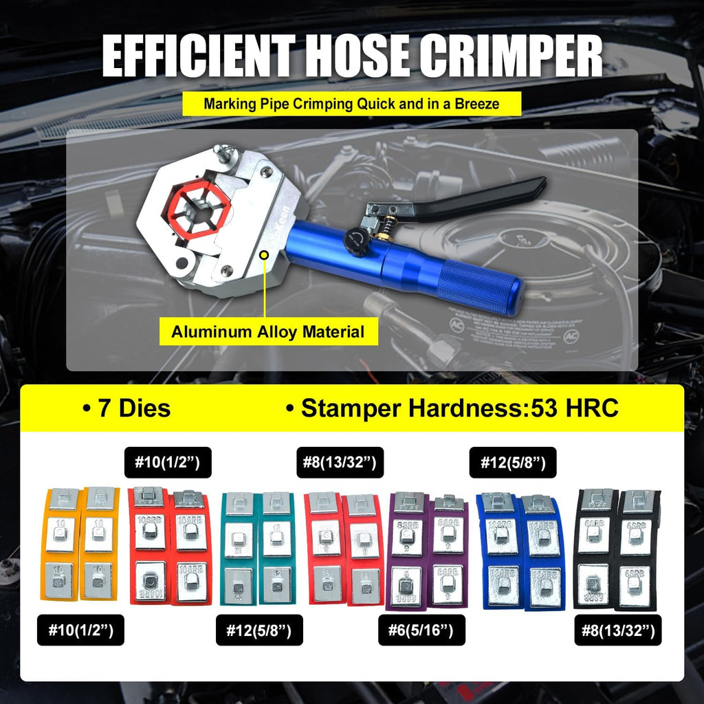 Hydraulic AC Hose Crimper 71500 with Snap-On 7 Dies, Manual Handheld A/C Hose Crimper Kit for AC Hose, Auto A/C Line Air Conditioning Repair Tool