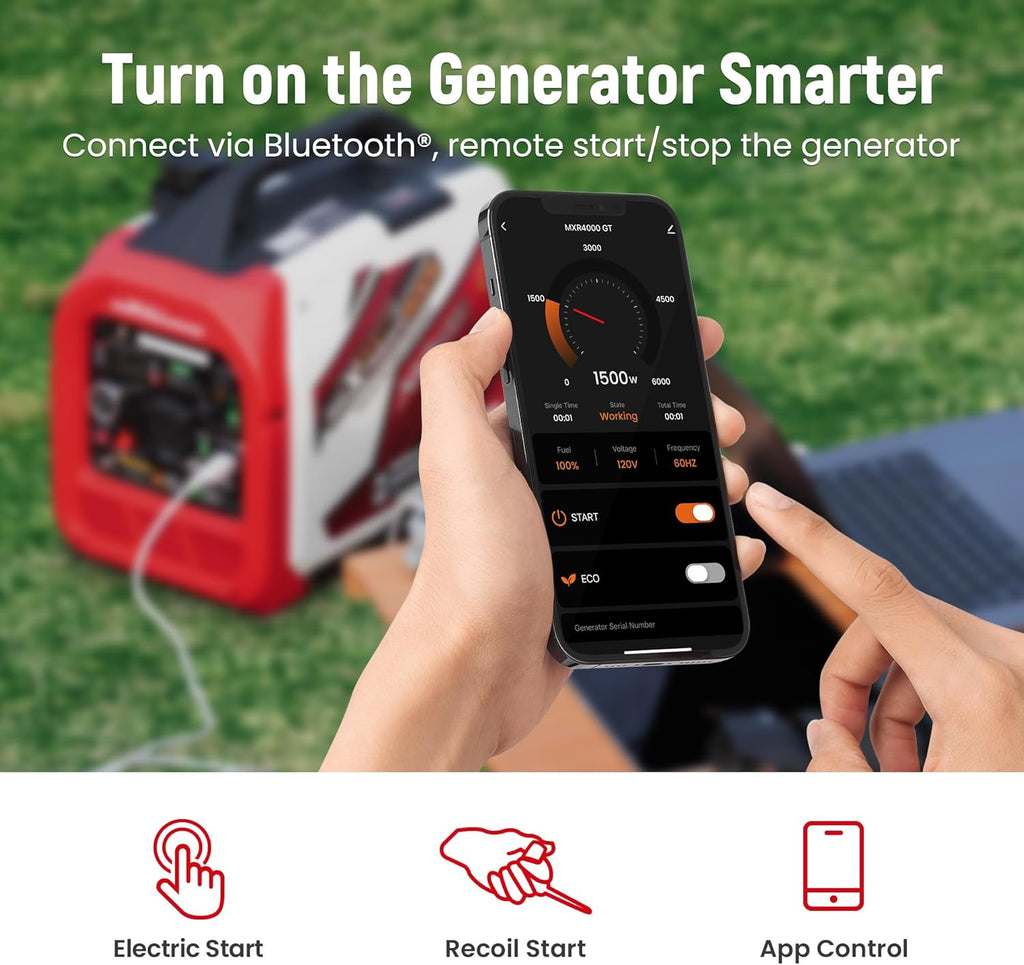 maXpeedingrods 4000 Watt Dual Fuel Inverter Generator with Bluetooth® Control Start and Display  RV Ready  Electric Start  Quiet for Outdoor Camping  Home Backup  Garden .PGMA Compliant