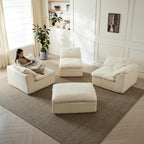 109" Modern Cloud Couches for Living Room, Deep Seat Convertible L-Shape Boneless Couch with Ottoman, Oversized Comfy 3-Seater Couch Chenille Fabric Compressed Sofa Modular Sectional Sofa,Creamy White