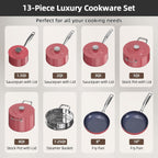 Nuwave Lux 13pc Forged Lightweight Cookware Set PFAS Free, Healthy G10 Duralon Ceramic Coating, Ultra Non-Stick, Stay-Cool Handles, Works on All Cooktops & Induction Ready