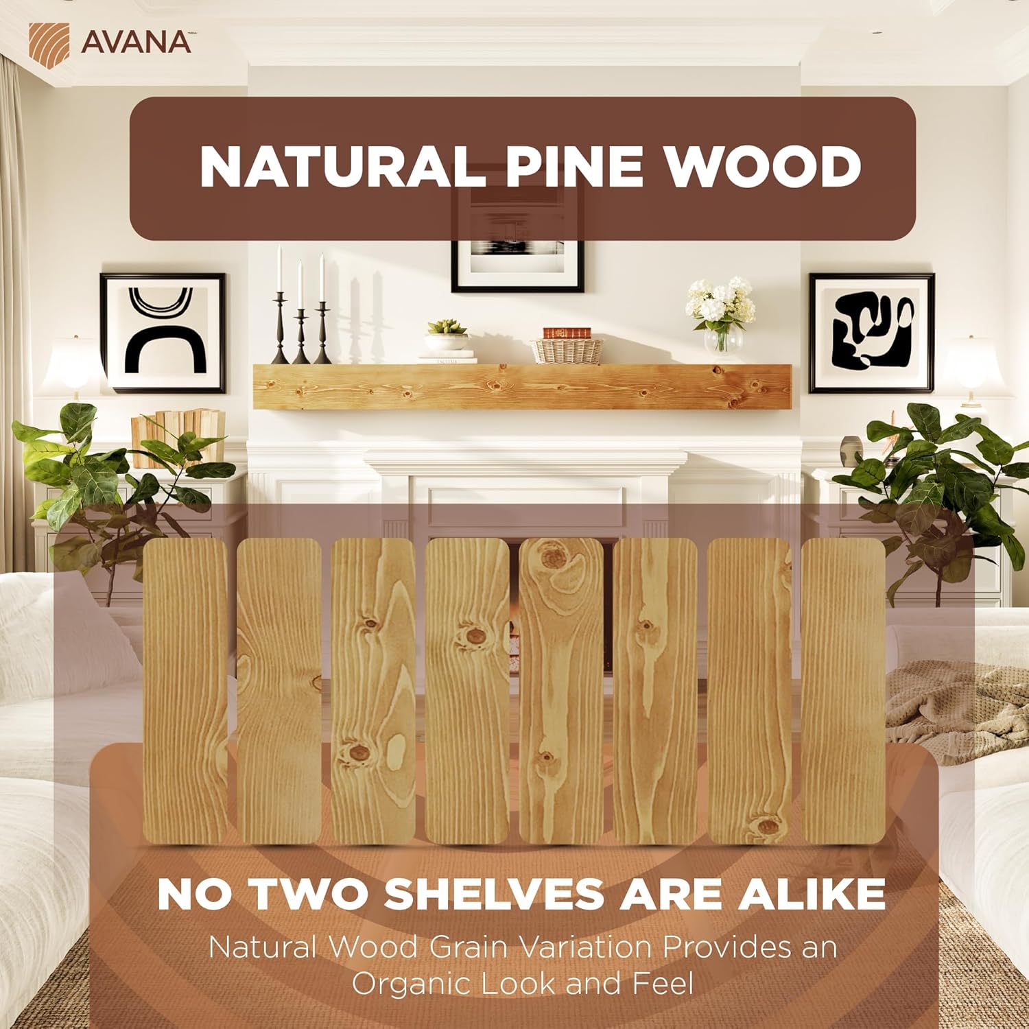 Avana Rustic Fireplace Mantle Shelf 84 Inches - Handcrafted Wood Wall Shelf for Home Decor - Farmhouse Mantel 84 X 8 X 5 - Rustic Natural