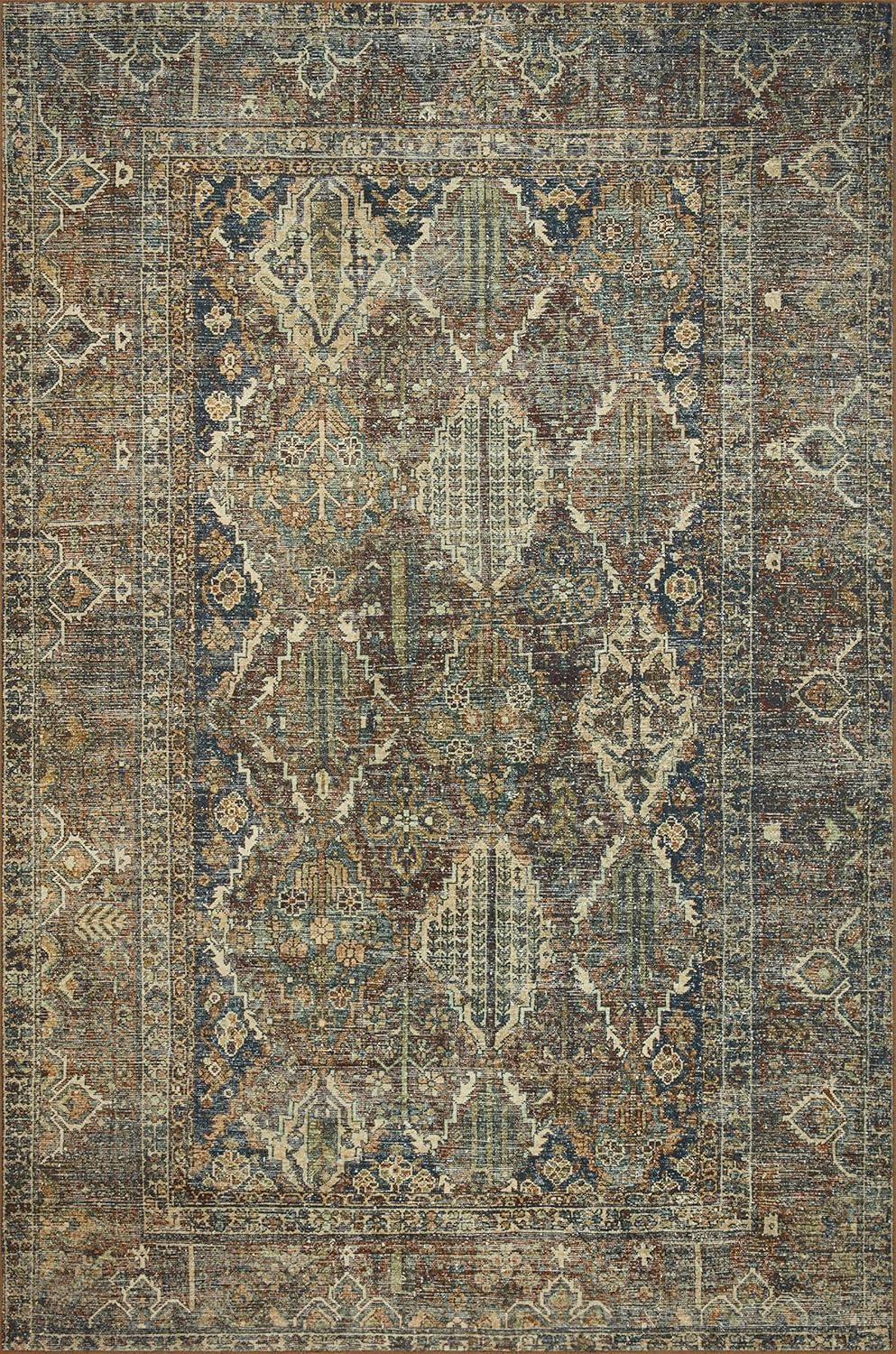 Loloi Magnolia Home by Joanna Gaines Banks Collection BAN-05 Spice/Blue 7'-6" x 9'-6", .13" Pile Height, Machine Washable, Area Rug