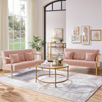 Yaheetech 56.5" W Modern Sofa Small Sofa Luxurious Velvet Fabric Couch with Gold-Tone Metal Arms and Legs for Living Room, Home Office, Studio Pink