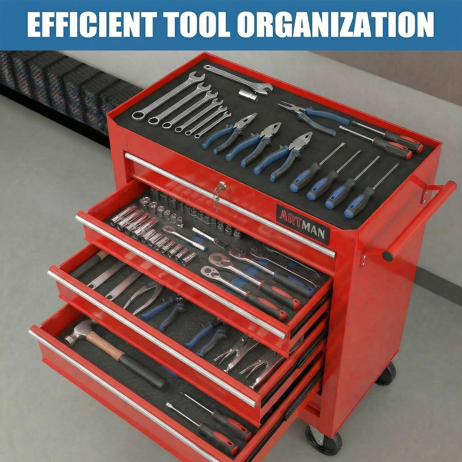 5 Drawers Tool Cart on Wheels, Rolling Tool Chest Tool Storage, Drawers Rolling Tool Trolley Organizer Tool Case for Garage,Warehouse,Workshop,Repair Shop (5 Drawers-Red)