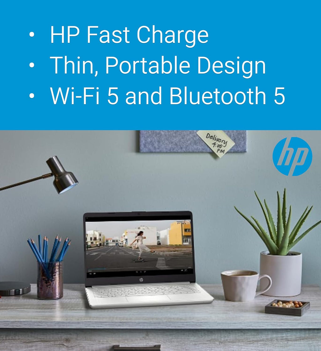 HP 14" Ultra Light Laptop for Student & Home (Intel Quad-Core N4120  4GB RAM  128GB(64GB + 64GB SD)  1-Year Office 365) 11-Hr Long Battery Life  Webcam  WiFi  Win 11 Home in S Mode - Snow White