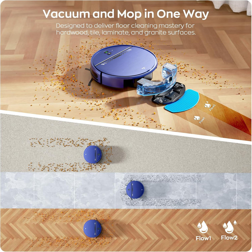 MANVN 2 in 1 Robot Vacuum and Mop Combo, 2.87'' Ultra-Slim Robotic Vacuum Cleaner with 3D Obstacle Avoidance, for Hard Floors and Carpets, Wi-Fi/App/Voice Controlled for Pet Hair, Self-Charging