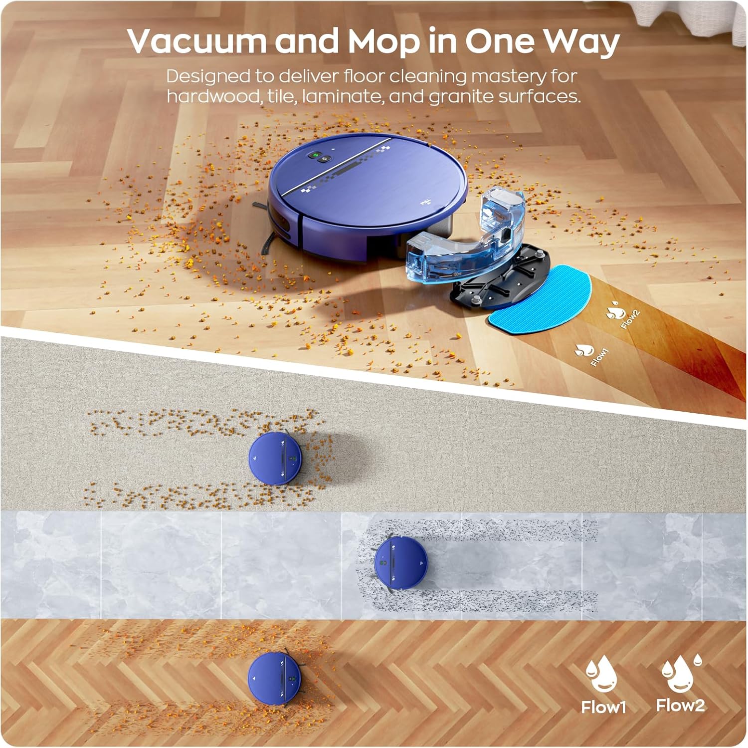 MANVN 2 in 1 Robot Vacuum and Mop Combo, 2.87'' Ultra-Slim Robotic Vacuum Cleaner with 3D Obstacle Avoidance, for Hard Floors and Carpets, Wi-Fi/App/Voice Controlled for Pet Hair, Self-Charging