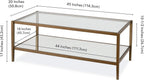 Henn&Hart 45" Wide Rectangular Coffee Table with Mirror Shelf in Brass, Coffee Table coffee tables for living room, studio apartment essentials