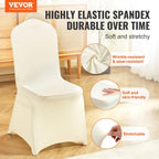 VEVOR 50 Pcs Flat-Front Chair Covers Polyester Spandex Chair Cover Stretch Slipcovers, Wedding, Holiday, Banquet, Party, Celebration, Dining, Beige