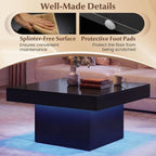 Giantex LED Coffee Table, Square Center Table with Remote, 21 Dynamic Modes, 20 Static Colors, Adjustable Brightness & Speed, Wood Low Cocktail Accent Table, Modern Living Room Table (Black)