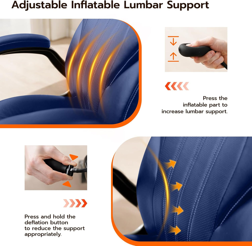 Office Desk Chair, Ergonomic Computer Chair with Padded Flip-Up Arms and Adjustable Lumbar Support, PU Leather Executive Chair with Tilt Lock and 360° Swivel Rolling Wheels for Work, Study