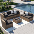 Aoxun Patio Furniture Sets  7-Piece Outdoor Patio Furniture with Thick Cushions  Wicker Outdoor Conversation Set Sectional Sofa for Backyard  Poolside  Garden