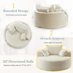 Oversized Round Chaise Longue Chair Indoor, Modern 55-inch Upholstered Chenille Deep Seat Circle Single Cloud Lounge Floor Sofa Chair for Living Room, Bedroom Apartment, Beige