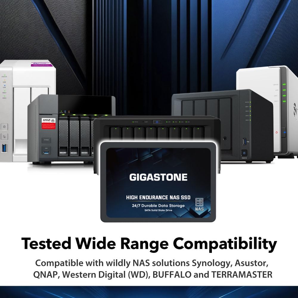 【NAS Certified】 GIGASTONE High Endurance SSD 512GB (2-Pack) Up to 550MB/s TLC Flash with SLC Caching 24/7 Reliable for Gaming/PC/NAS SSD 5-Year Warranty 2.5" SATA Internal Solid State Drives RAID Disk