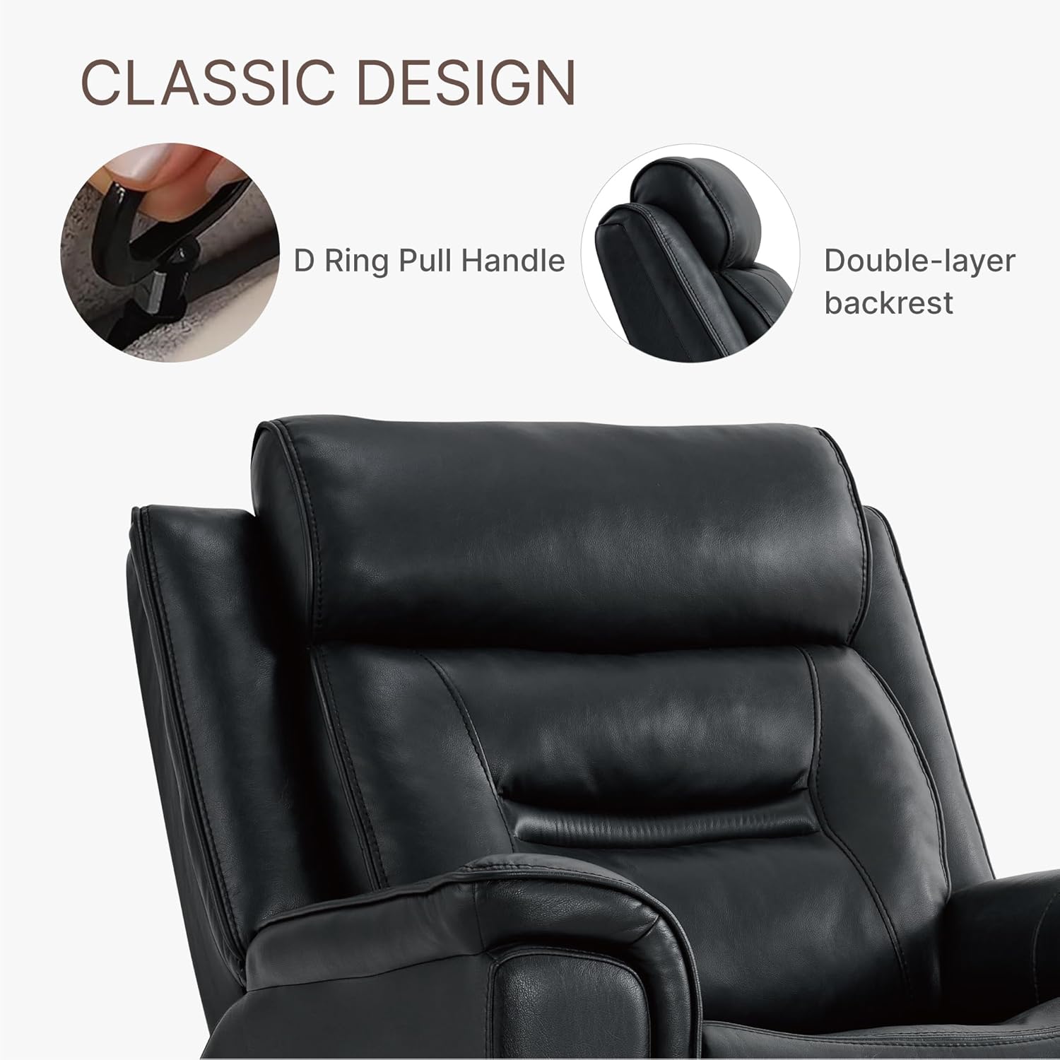 Leather Recliner Chair, 360° Swivel Rocker for Adults Manual Rocking Reclining Chair with Adjustable Backrest Footrest for Living Room Bedroom Home Theater Seating