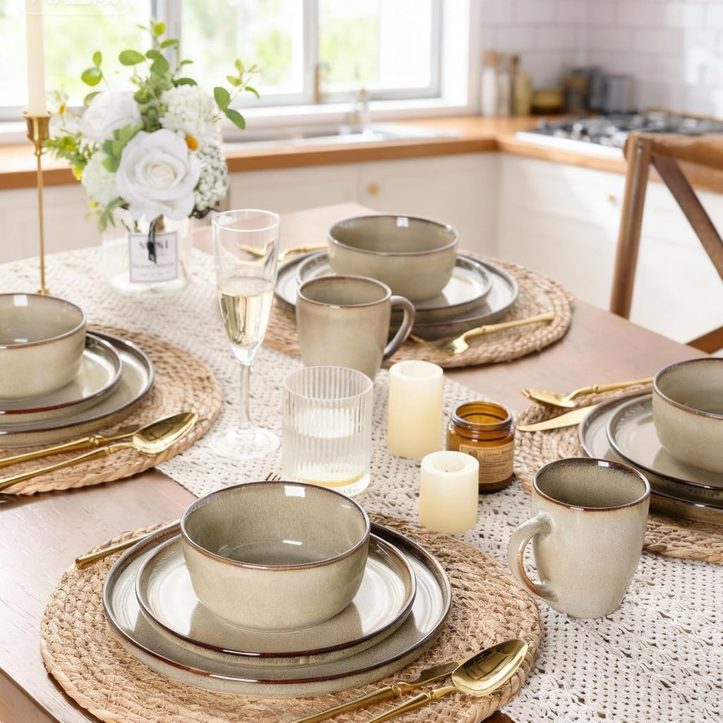 GBHOME Dinnerware Sets for 6, 18 Pieces Stoneware Plates and Bowls Sets, Scratch Resistant Dishes, Dishwasher & Microwave Safe, Reactive Glaze