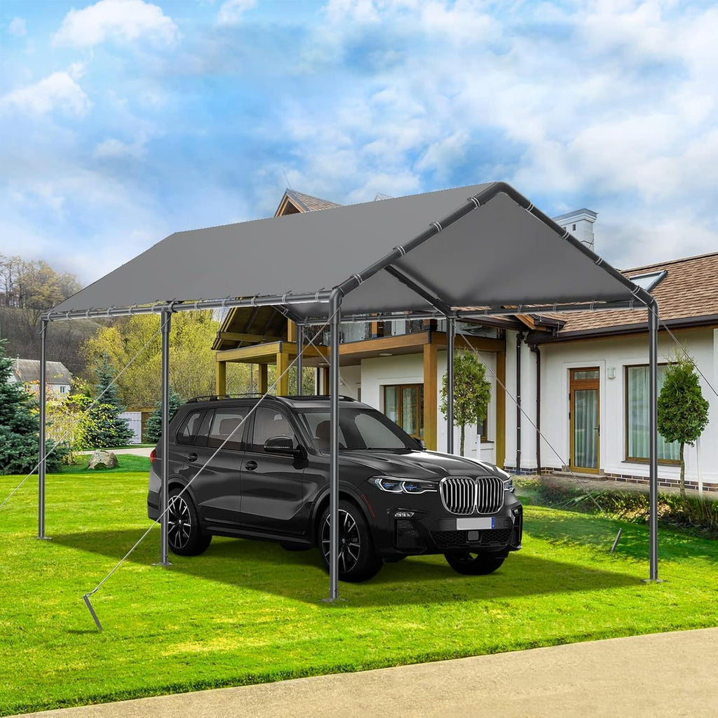 10x20 FT Heavy Duty Carport Car Tent Car Canopy Storage Shed,Portable Garage Party Tent,Portable Garage All-Season Tarp for Car,Truck,SUV,Party (Grey)