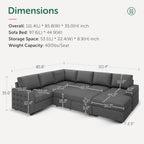 HONBAY Sectional Sleeper Sofa with Pull Out Bed U-Shape Sectional Couch Sleeper Bed with Storage Chaise 6 Seater Sleeper Sectional Sofa, Light Grey