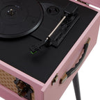 Arkrocket Discovery 3-Speed Bluetooth Record Player Retro Console Turntable with Built-in Speakers and Removable Legs (Pink)