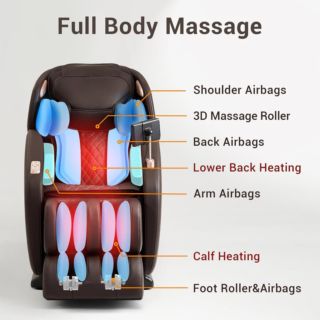 MYNTA Massage Chair Full Body  Zero Gravity SL Track Heavy Duty Massage Recliner Chair with Heat  12 Auto Modes for Home  M1612 Brown