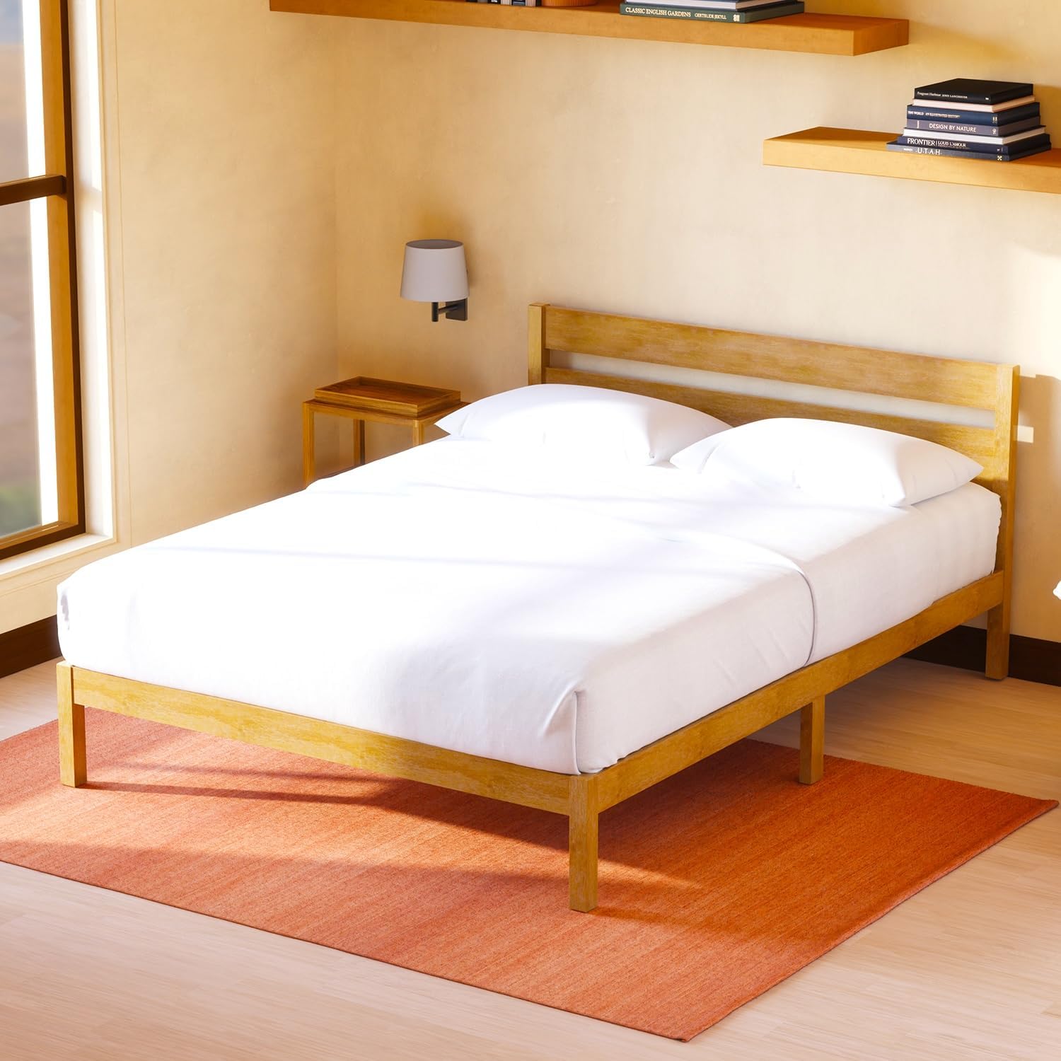 LIFEMENT Queen Classic Wood Platform Bed Frame, Headboard, Essential, Noise Free, Under Bed Storage, No Box Spring Needed, Easy Assembly