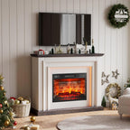 44 Inches LED Lights Electric Fireplace with Mantel, Tall Fireplace Heater Freestanding, Delicate Three-Dimensional molding with Remote Control Timer LED Flame for Living Room, Bedroom, White&Brown