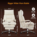 M76 160° Reclining Office Chair with Footrest, 10" Thick Cloud Cushion Executive Desk Chair, Extra Wide Cross-Legged Ergonomic Chair for Big and Tall, Adjustable Seat Depth, Easy Assembly, Cream