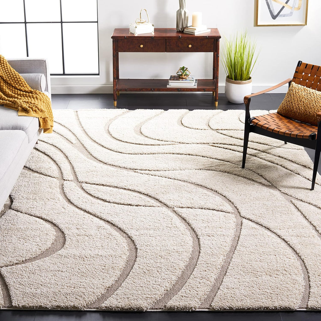 SAFAVIEH Florida Shag Collection Area Rug - 9'6" x 13', Cream & Beige, Non-Shedding & Easy Care, 1.2-inch Thick Ideal for High Traffic Areas in Living Room, Bedroom (SG471-1113)