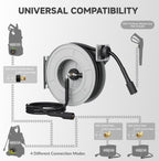Giraffe Tools Pressure Washer Hose Reel 65ft, 3200 PSI Power Washer Hose Reel, Pressure Washer Retractable Hose Reel, Heavy Duty, Wall/Floor Mounted, Silver