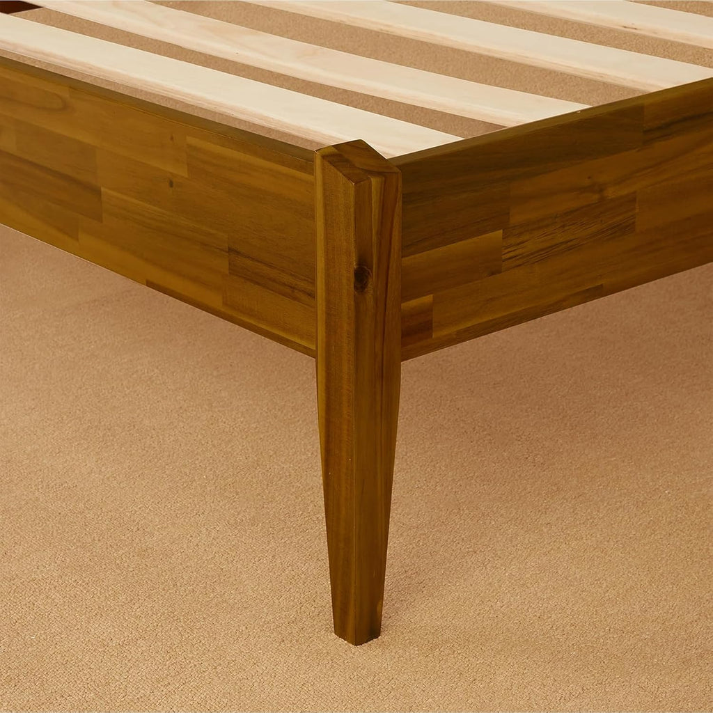 Bme Dinkee Wooden Queen Bed Frame, 15 Inch Height, Elegant Minimalist Modern Design with Japanese Joinery, Durable Wood Slats for Reliable Support, No Box Spring Required, Caramel