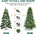 7FT Prelit Christmas Tree, Pre Lit Artificial Christmas Tree with 450 Lights and 2532 Branch Tips, Lighted Hinged Xmas Tree with Foldable Metal Stand for Party, Holiday, Home, Office