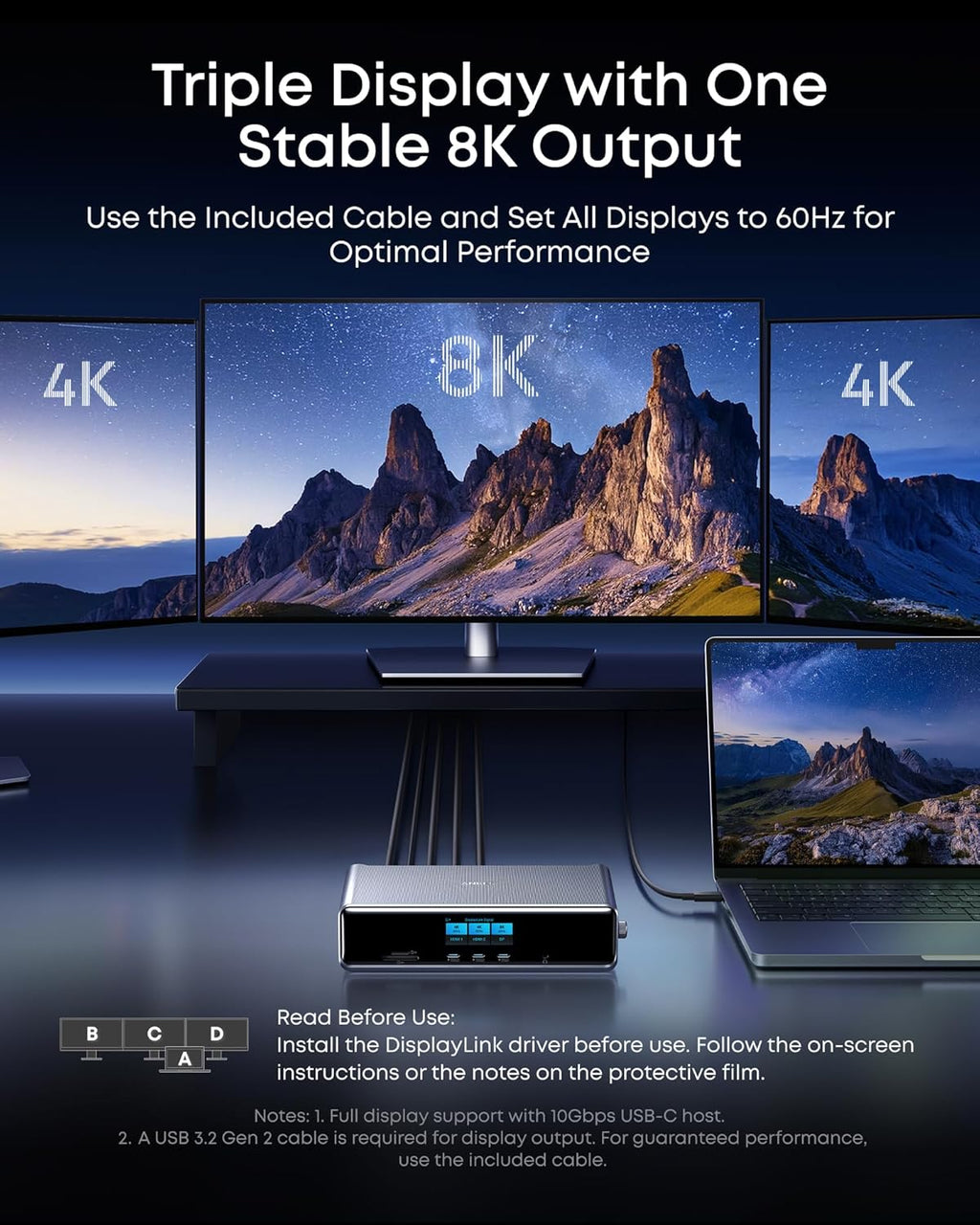 Anker Prime Docking Station (DL7400)  14-Port Triple Display with DisplayLink  140W Max  Smart Display  Triple 4K 60Hz  Cooling Fan  for macOS and Windows (The Latest DisplayLink Driver Required)
