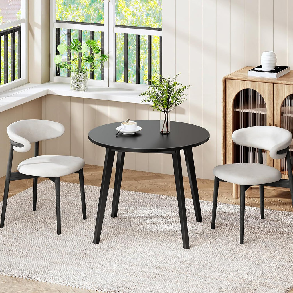 HOOBRO Bamboo Dining Table, Round Dining Table for 2, 27.5" Kitchen Table for Small Space, Writing Table, Easy to Assemble, for Dining Room, Living Room, Office, Kitchen, Apartment, Black BK71CZ01G1