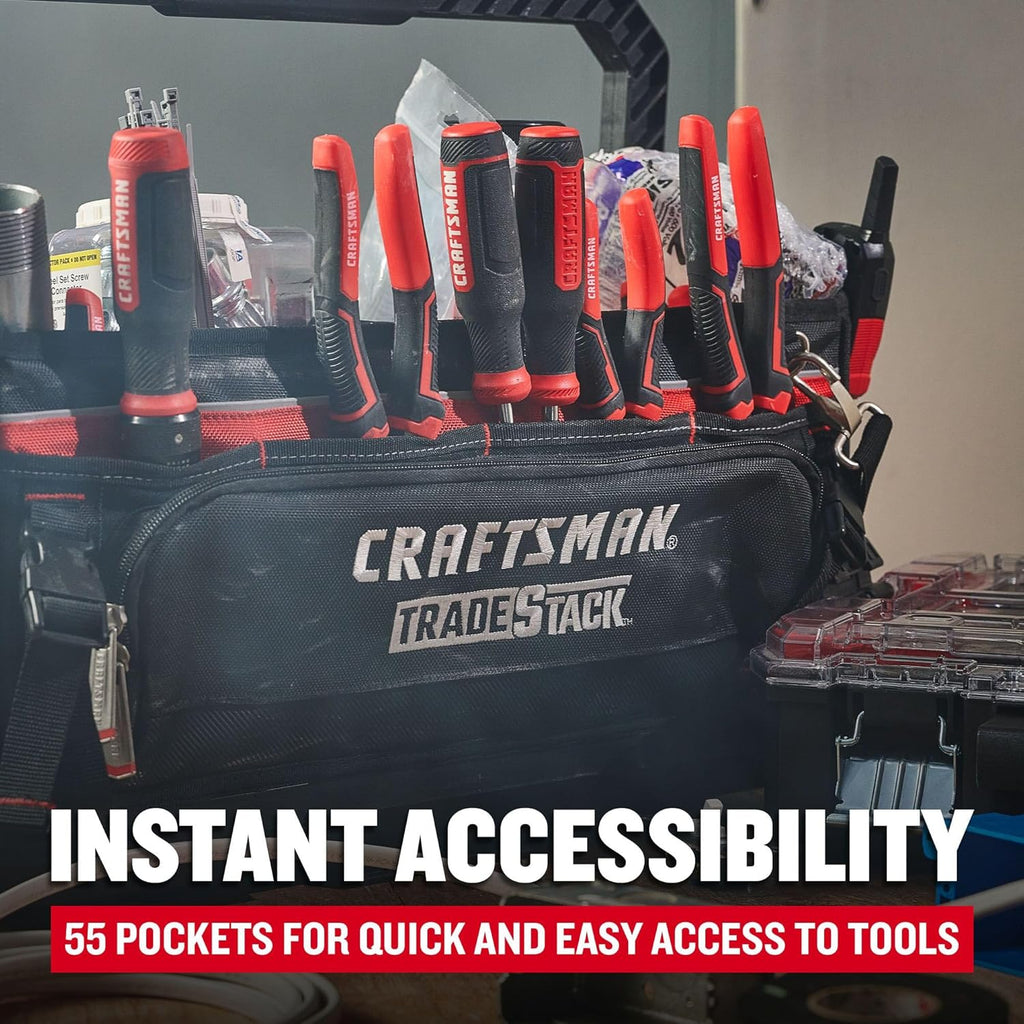 CRAFTSMAN TRADESTACK Tool Bag, 22.5”, Durable Polyester, Black and Red (CMST21450)