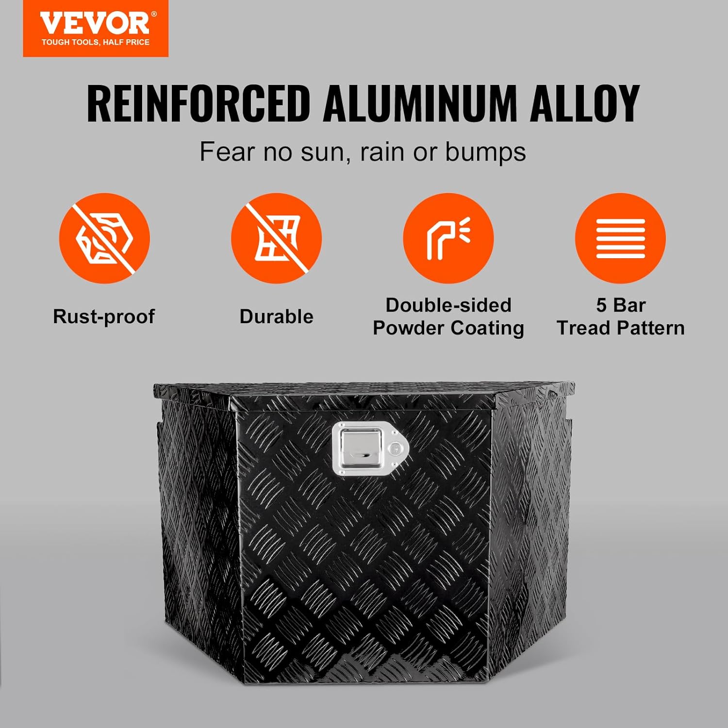 VEVOR Trailer Tongue Box, Heavy Duty Trailer Tongue Tool Box Storage Organizer with Lock & Keys, Utility Tool Chest for Pickup Truck Bed, RV, SUV, Off-Road Vehicle, Aluminum, 39" x 16.5" x 12", Black