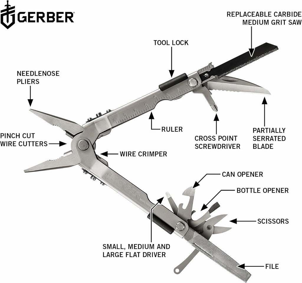 Gerber Gear MP600 Pro Scout Multi-Plier - Multitool with 15 Tools, Including Needlenose Pliers - Premium Multipurpose Tool - 07563N