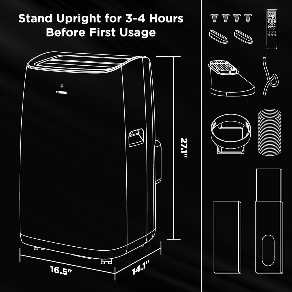 TURBRO 14,000 BTU Smart WiFi Portable Air Conditioner, Cooling up to 600 Sq Ft, 3 in 1 Functions, with Remote, Supports Alexa Control, Greenland