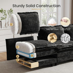 KKL U-Shaped Modular Sectional Sofa, 6 Seater Cloud Couch with Ottoman, Chenille Sectional Couches for Living Room, Apartment, Black