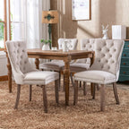Beige Velvet Dining Chairs Set of 4, Kitchen & Dining Room Chairs, Fabric Tufted Dinning, Velvet Upholstered, High Wing Back, Pull Ring, Wood Frame, Mid Century Modern, Sillas de Comedor